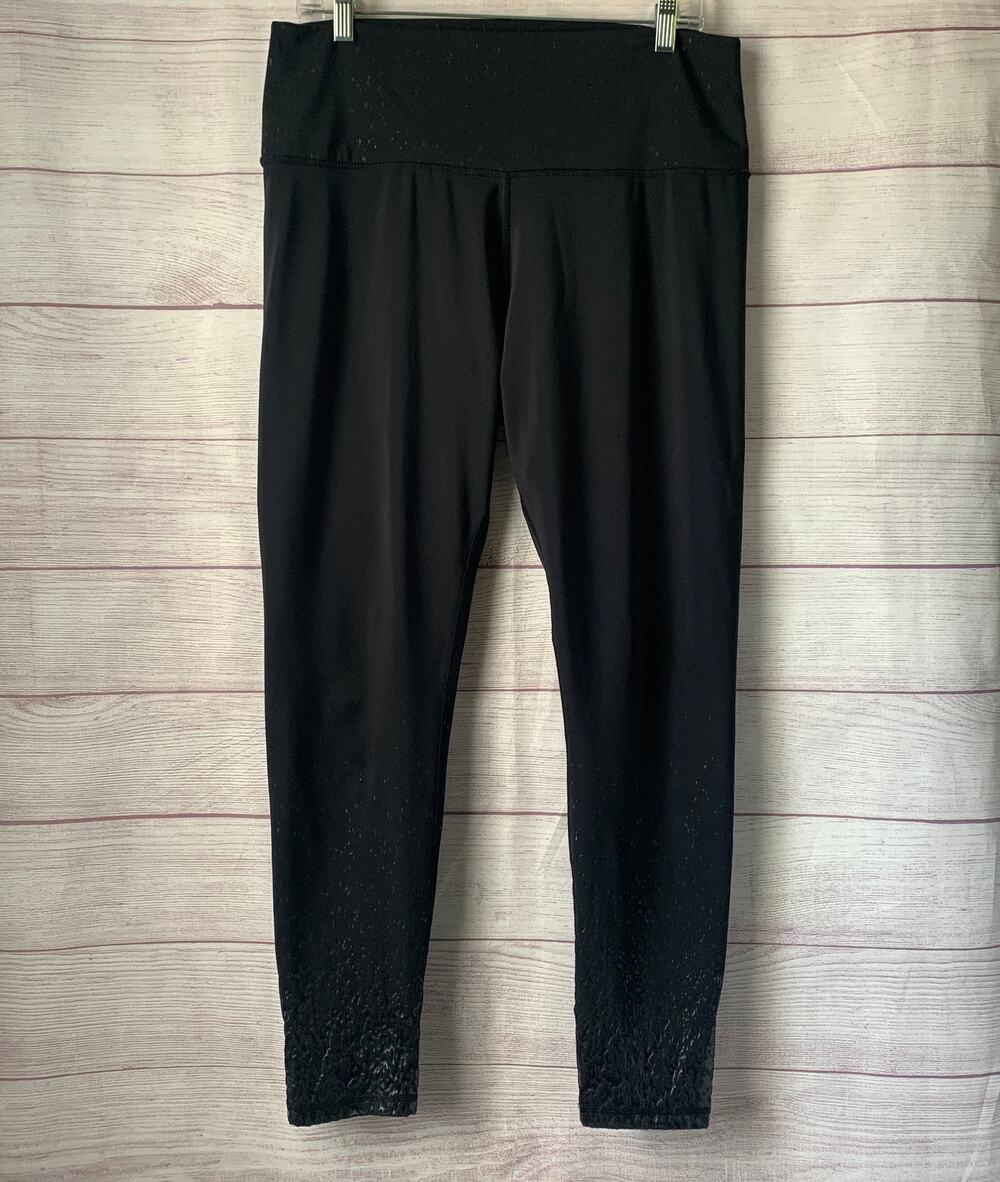 Z by Zobha Black Ankle Leggings Shiny Metallic Ombre Print High Waisted Yoga XL